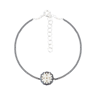 Pulsera Diamantes 1 Redondo Negro Ajustable Perla